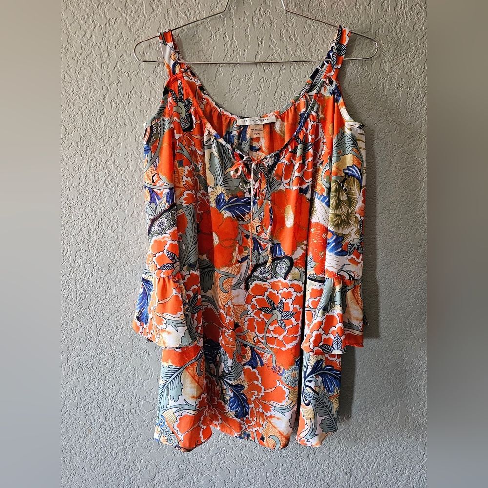 Peter Nygard Orange Floral Tie-Front Blouse Size 22w
